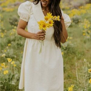 SALT Almaden Textured Puff Sleeve Dress - Cornsilk Large